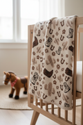 Cowboy-Cowgirl Themed Throw Blanket with Boots, Cactus and Horseshoe PrintWestern
