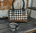 Black & White Tooled Leather Speedy Bag With Detachable adjustable shoulder strap